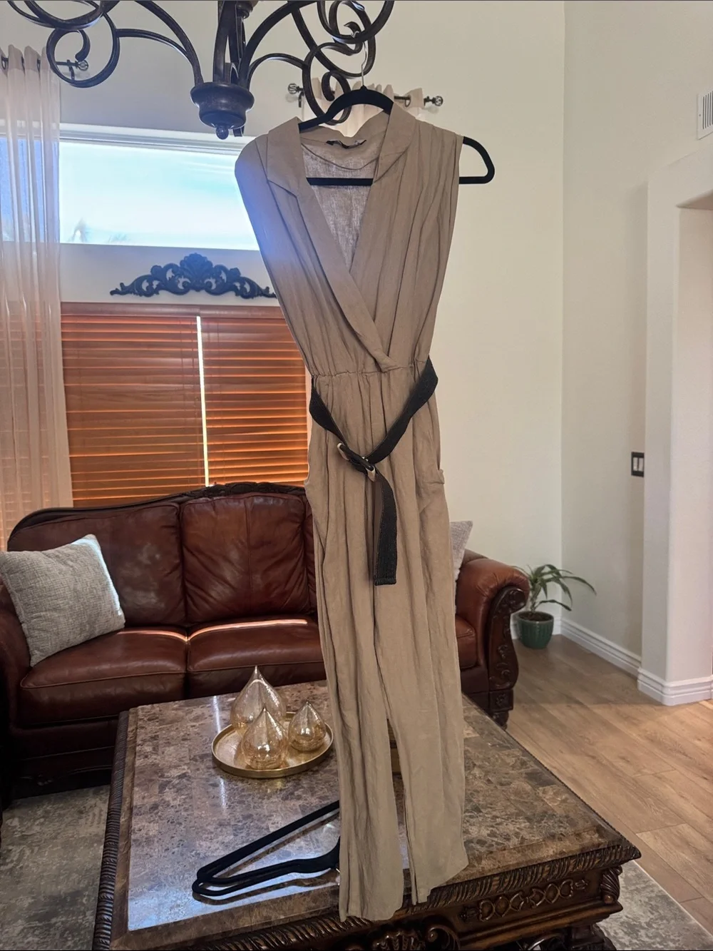 Zara Taupe Curtain Panel with Black Tie